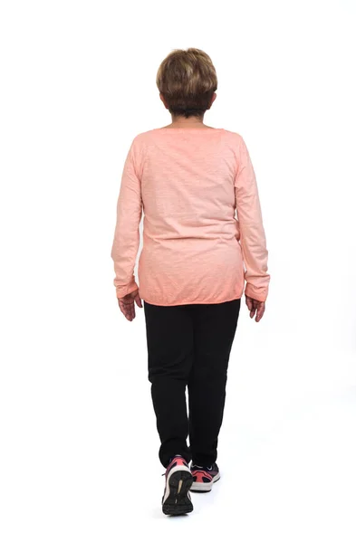 Back View Senior Woman Walking White Background — Stockfoto