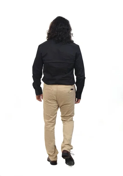 Back View Man Long Hair Walking White Background — стоковое фото