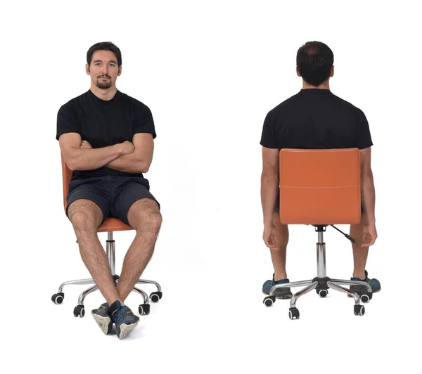 Front Back Same Man Sitting White Background — Stockfoto