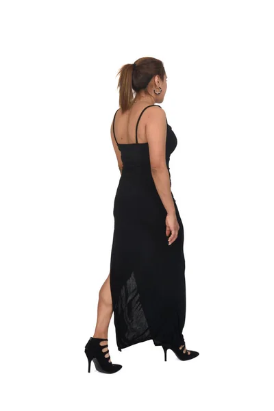 Back Side View Full Portrait Woman Dress Heeled Shoes Ponytail — Stockfoto