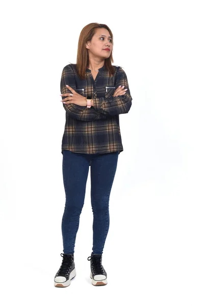 Vista Frontal Retrato Completo Una Mujer Con Jeans Zapatilla Deporte — Foto de Stock