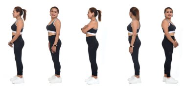 side view of same women with sportswear over white background 