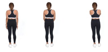 Beyaz arka planda spor giyinen aynı kadınların arka planı 