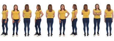 large group of same women on white background