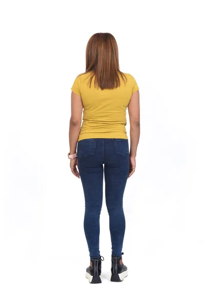 Back View Woman Slim Fit Whte Background — Stok fotoğraf