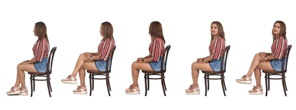Seitenansicht Einer Gruppe Gleicher Frauen Die Auf Einem Stuhl Auf — Stockfoto