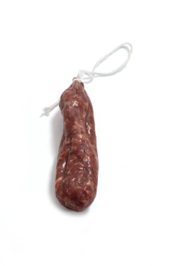 elevated view of sausage on white background