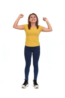 full portrait of a happi woman on white background 