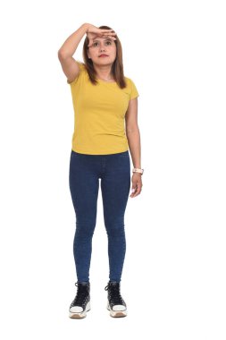 woman looking away on white background