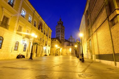 Sunset at the Cathedral of Santa Mara de Mediavilla and the Mudejar tower of the Cathedral Teruel  Aragon, Spain