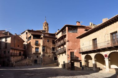 Albarracin 'in ana meydanı, Teruel ili, Aragon, İspanya
