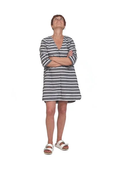Middle Aged Woman Looking Summer Dress White Background — 스톡 사진