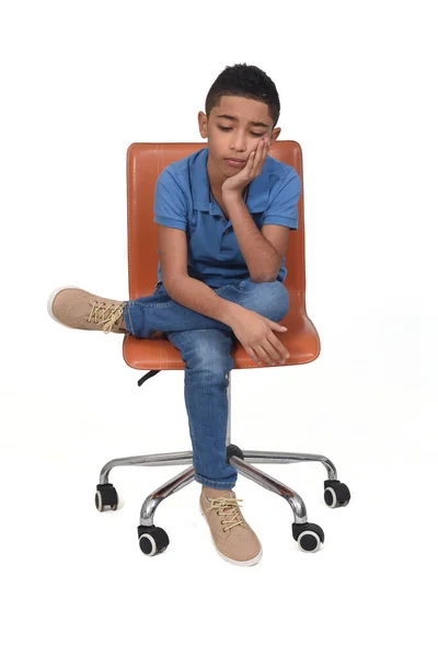 Sad Teen Sitting Chair White Background — Foto Stock