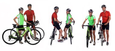 woman and man with bicycle on white background