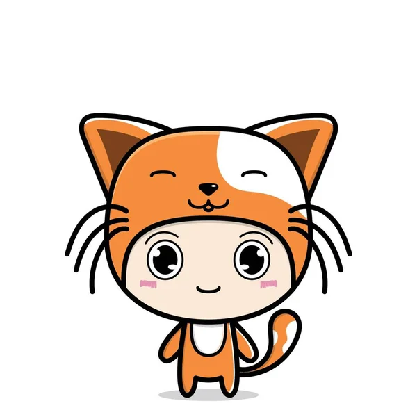 Carino Cartone Animato Con Gatto Costume Animale — Vettoriale Stock