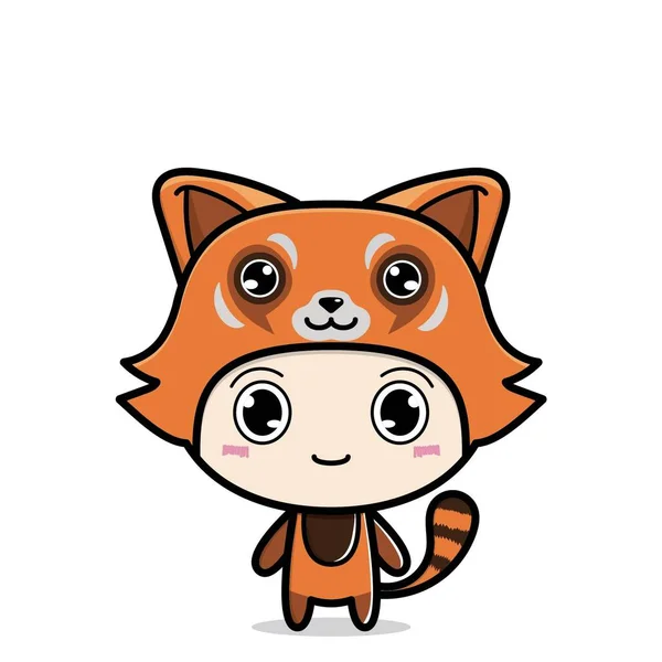 Carino Cartone Animato Con Costume Animale Panda Rosso — Vettoriale Stock
