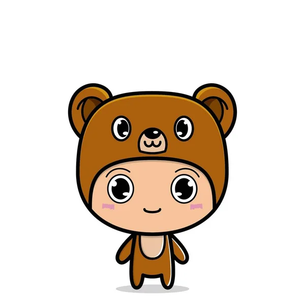 Niedlicher Cartoon Mit Einem Bärentier Maskottchen Kostüm — Stockvektor