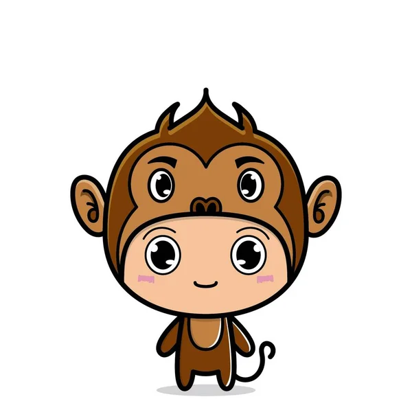 Dessin Animé Mignon Avec Costume Mascotte Animal Singe — Image vectorielle