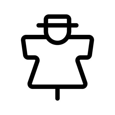 Korkuluk 'un görsel vektör grafik simgesi. Taslak Biçim Simgesi. Cadılar Bayramı temalı simge. Beyaz arkaplanda vektör çizimi izole edildi. Web sitesi veya uygulama tasarımı için mükemmel.