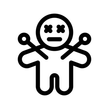 Voodoo Doll 'un görsel vektör grafik ikonu. Taslak Biçim Simgesi. Cadılar Bayramı temalı simge. Beyaz arkaplanda vektör çizimi izole edildi. Web sitesi veya uygulama tasarımı için mükemmel.