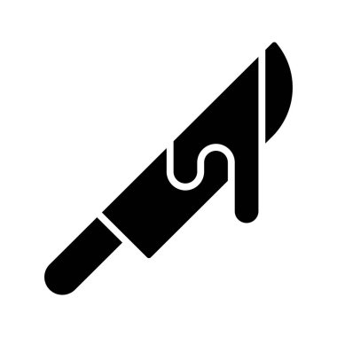 Kanlı Bıçak 'ın görsel vektör ikonu. Katı Biçim Simgesi. Cadılar Bayramı temalı simge. Beyaz arkaplanda vektör çizimi izole edildi. Web sitesi veya uygulama tasarımı için mükemmel.