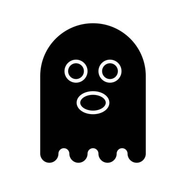 Hayalet 'in görsel vektör grafik simgesi. Katı Biçim Simgesi. Cadılar Bayramı temalı simge. Beyaz arkaplanda vektör çizimi izole edildi. Web sitesi veya uygulama tasarımı için mükemmel.