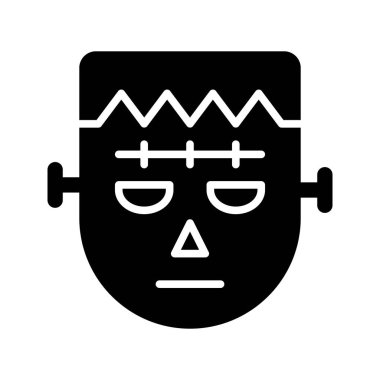 Frankenstein 'ın görsel vektör grafik ikonu. Katı Biçim Simgesi. Cadılar Bayramı temalı simge. Beyaz arkaplanda vektör çizimi izole edildi. Web sitesi veya uygulama tasarımı için mükemmel.