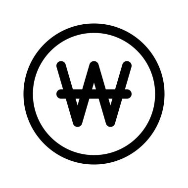 Kore Won para biriminin görsel vektör grafik simgesi. Satır biçimi simgesi. Beyaz arkaplanda vektör çizimi izole edildi. Web sitesi veya uygulama tasarımı için mükemmel.