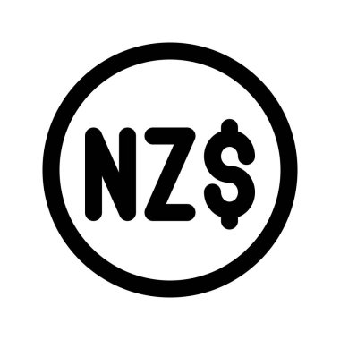 Yeni Zelanda Doları 'nın görsel vektör grafik simgesi. Satır biçimi simgesi. Beyaz arkaplanda vektör çizimi izole edildi. Web sitesi veya uygulama tasarımı için mükemmel.