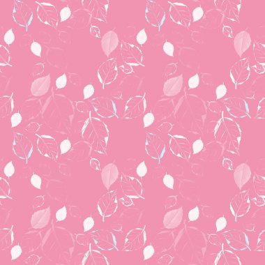 Kusursuz desen, sonbahar yapraklarının silüeti... Tekstil, keten ve tasarım için pembe arka planda.