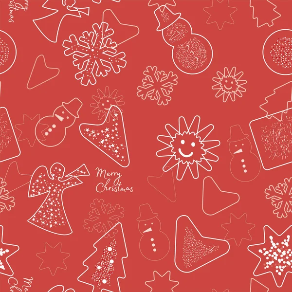 Seamless Christmas Pattern Silhouettes Red Background Web Design — Stock Vector
