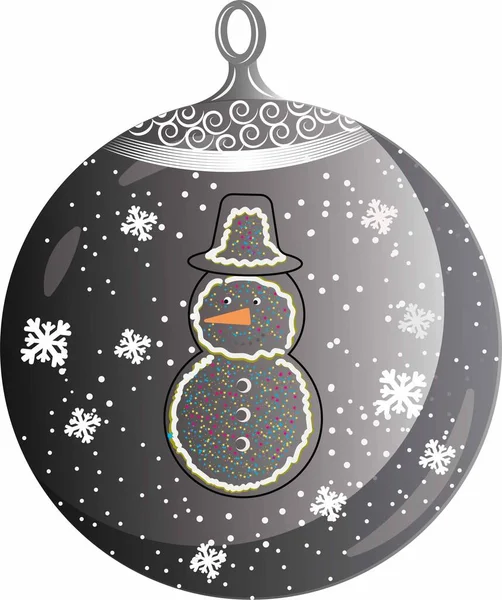 Bola Natal Preto Com Imagem Boneco Neve — Vetor de Stock