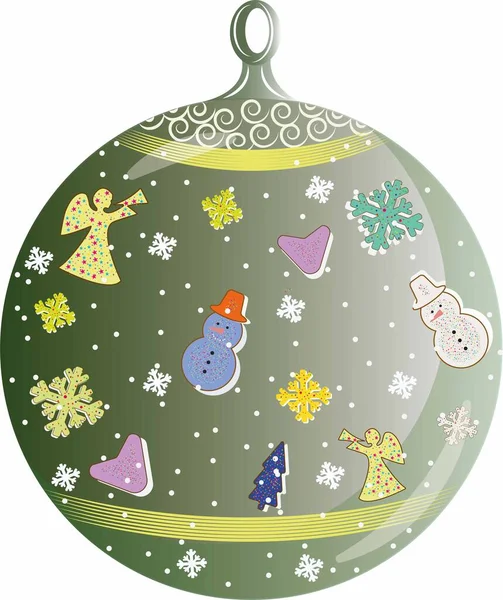 Green Christmas Ball Color Drawings — Stock Vector