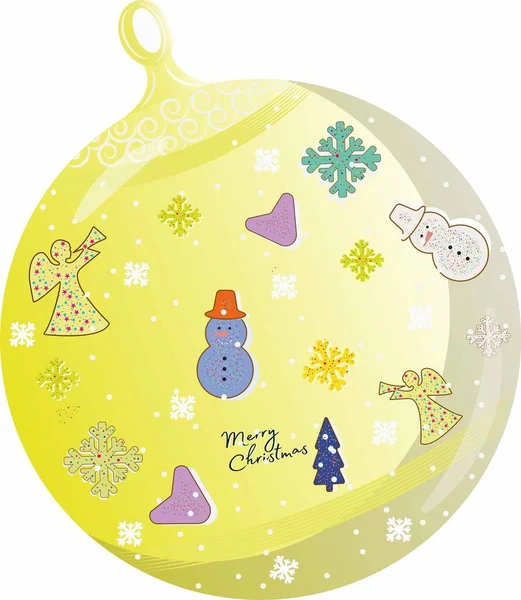 黄色のクリスマスボールにカラー図面 — ストックベクタ