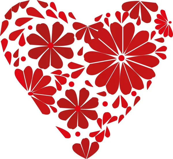 Romantisches Herz Mit Rotem Blumenschmuck Für Webdesign — Stockvektor