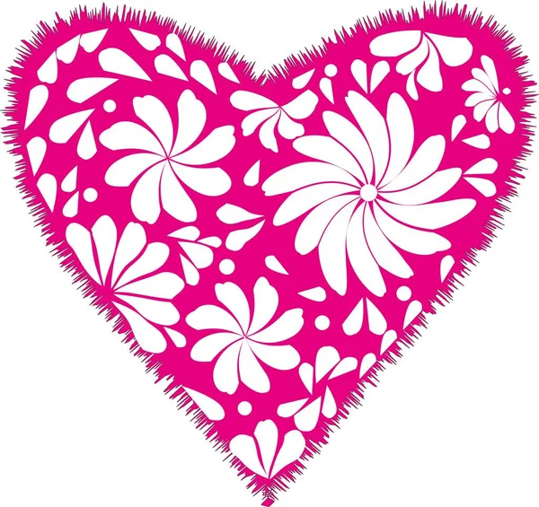 Rosa Romantisches Herz Mit Weißem Patchwork Blumenschmuck Für Webdesign — Stockvektor