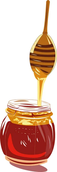 Honey Drips Honey Stick Jar Honey Beautiful Illustration Holidays Web — Vettoriale Stock