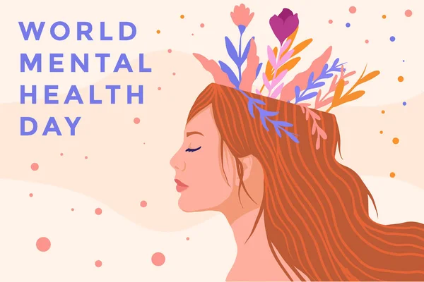 the banner design world mental health day. Elleri çizilmiş kadın başlarının bir tasviri