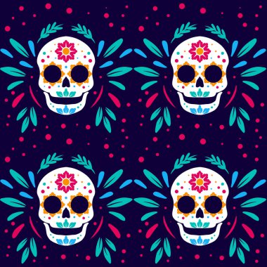 Kafatasıyla el çizimi dia de muertos deseni