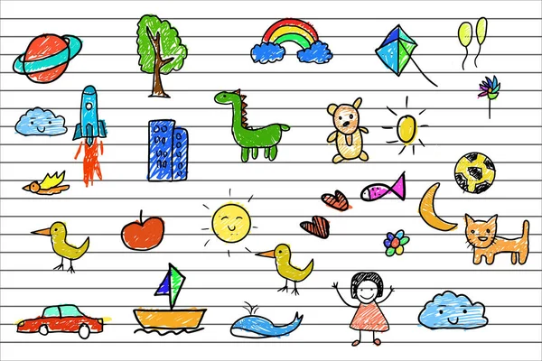 Dzieci Obraz Ręcznie Rysowane Kolekcja Szczęśliwego Dnia Dla Dzieci Ilustracja — Wektor stockowy