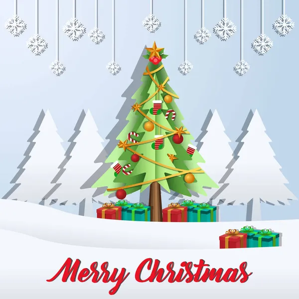 Buon Natale Carta Art Design Stile Taglio Con Pino Caramelle — Vettoriale Stock