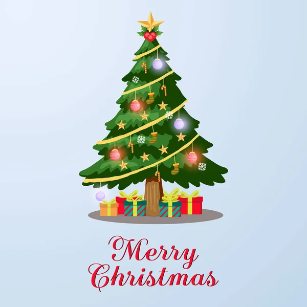 Buon Natale Albero Pino Disegnato Mano Con Ornamenti Natalizi — Vettoriale Stock
