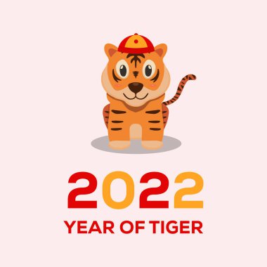 2022 yılı kaplan basit tasarımı. Tiger shio tasarım vektör illüstrasyonu ile mutlu Çin yeni yılı