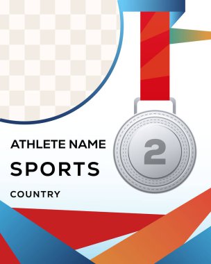 Gümüş madalyalı ikinci şampiyon için Olimpiyat afişi. Vektör tasarımı Sporcu fotoğrafı için şeffaf arkaplan