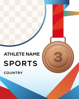 Üçüncü şampiyon için bronz madalyalı Olimpiyat pankartı. Vektör tasarımı Sporcu fotoğrafı için şeffaf arkaplan