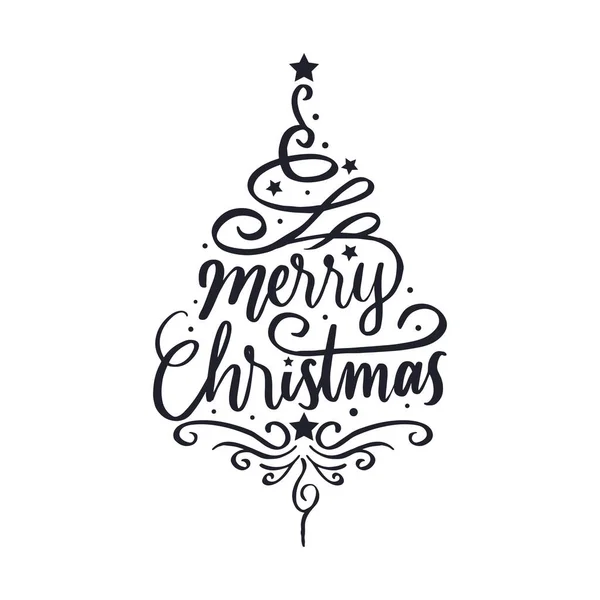 Scrittura Mano Buon Natale Forma Albero Natale Tipografia Buon Natale — Vettoriale Stock