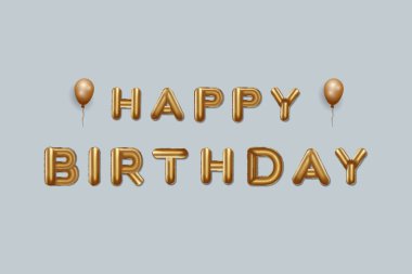 Altın folyo balonlarla mutlu yıllar. Altın balonlarla mutlu yıllar. Mutlu yıllar, vektör tasarımı