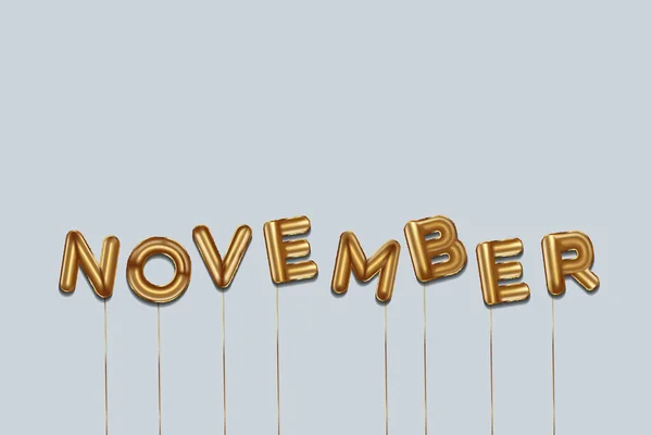 November Geschrieben Mit Foliengoldballons November Schriftzug Mit Realistischen Goldenen Luftballons — Stockvektor