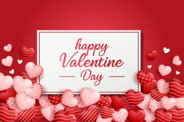 Kare çerçeveli Sevgililer Günü geçmişiniz kutlu olsun. Sevgililer günü kartı, afiş, poster. Kırmızı ve pembe kalpler süslemesi. vektör çizimi tasarımı