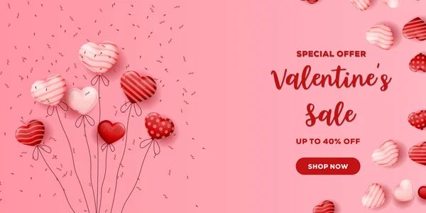 Venta Día San Valentín Oferta Especial Cartel Banner Con Globo — Vector de stock